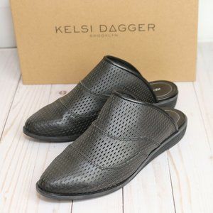 Kelsi Dagger Adelaide Mule Flats Slip-on Leather Black Perforated 7.5 NIB
